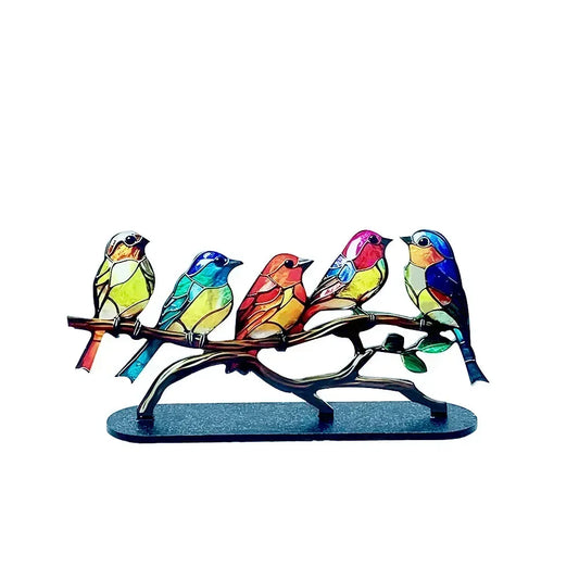 Multicolor Acrylic Birds on Branch Desktop Ornament 5bird by HitMyNeed