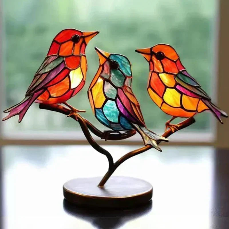 Multicolor Acrylic Birds on Branch Desktop Ornament by HitMyNeed