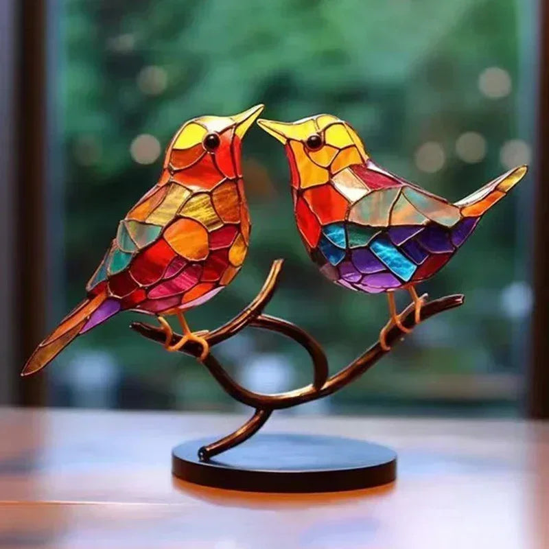 Multicolor Acrylic Birds on Branch Desktop Ornament by HitMyNeed