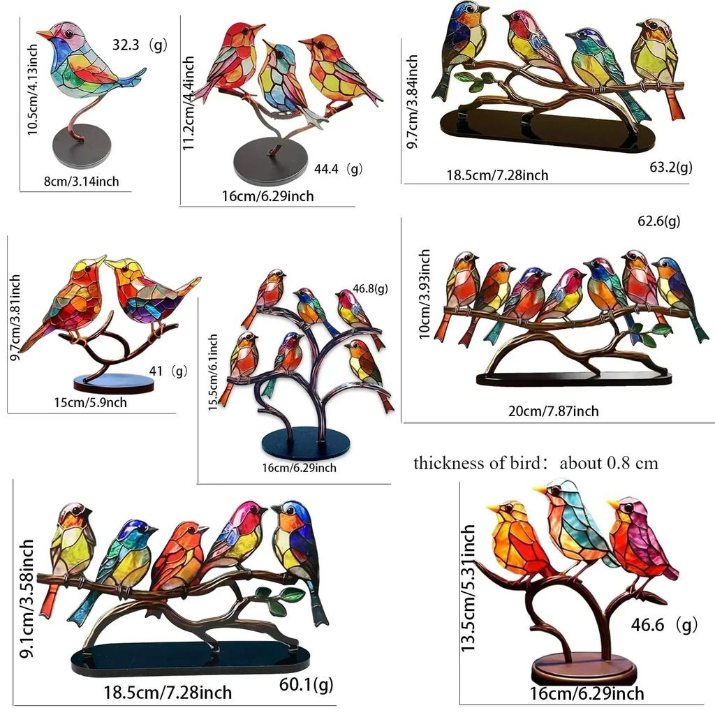 Multicolor Acrylic Birds on Branch Desktop Ornament by HitMyNeed