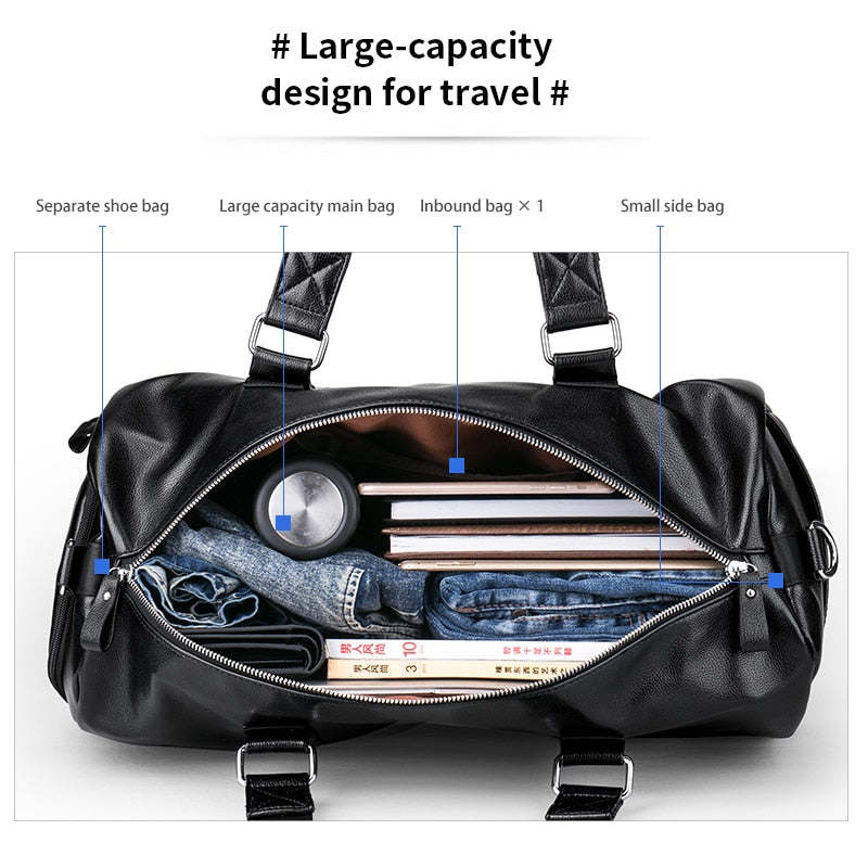 Multifunction PU Leather Duffle Travel Tote Bag by HitMyNeed