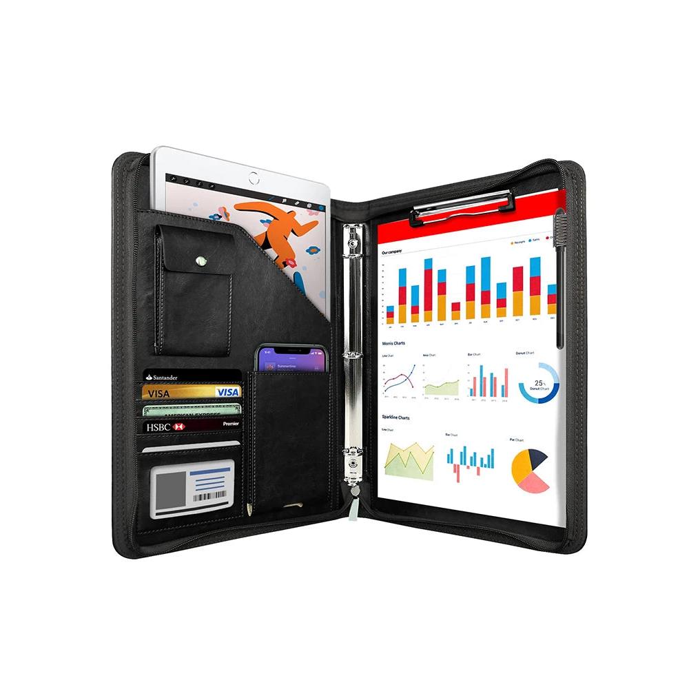 Multifunctional A4 Leather Conference Folder black-3-ring by HitMyNeed