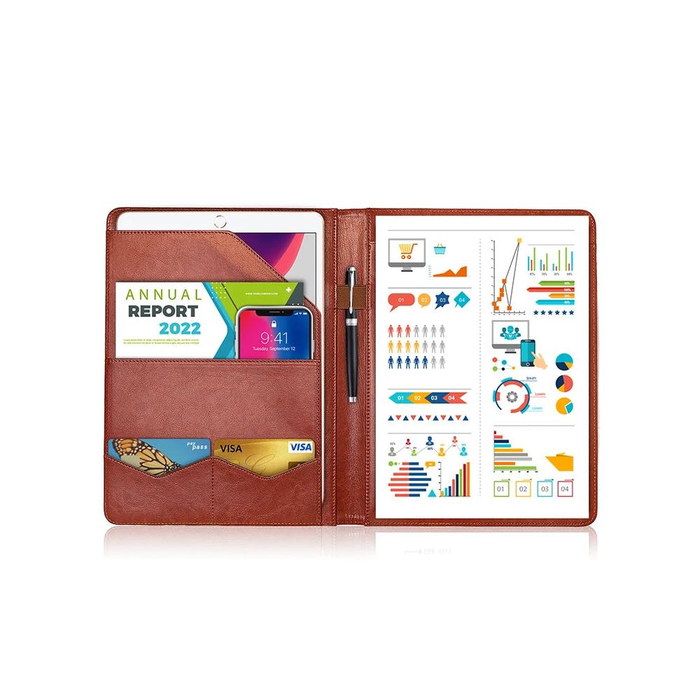 Multifunctional A4 Leather Conference Folder brown-1 by HitMyNeed