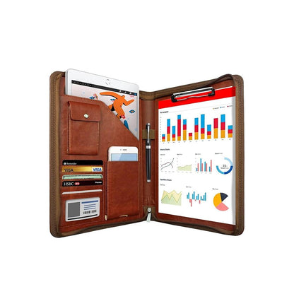 Multifunctional A4 Leather Conference Folder brown-2 by HitMyNeed