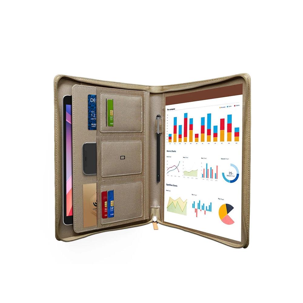 Multifunctional A4 Leather Conference Folder olive-green by HitMyNeed