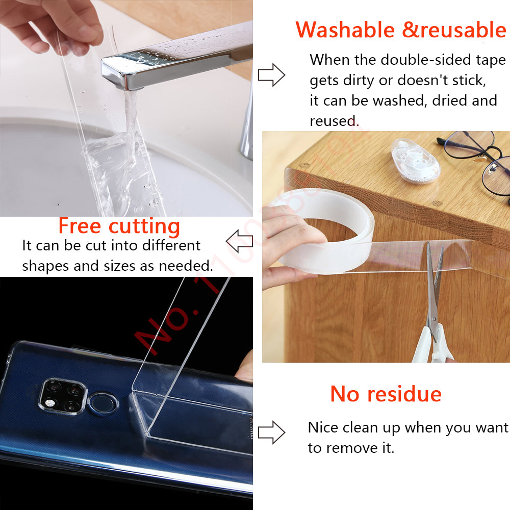 Multifunctional Reusable Double-Sided Nano Tape 5-meters by HitMyNeed