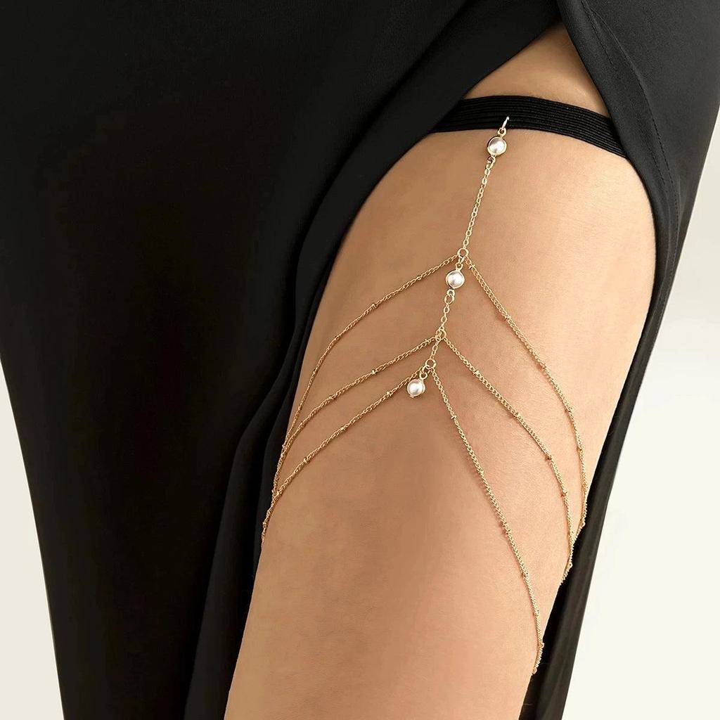 Multilayer Pearl Tassel Elastic Thigh Chain for Women by HitMyNeed