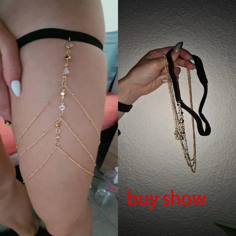 Multilayer Pearl Tassel Elastic Thigh Chain for Women by HitMyNeed