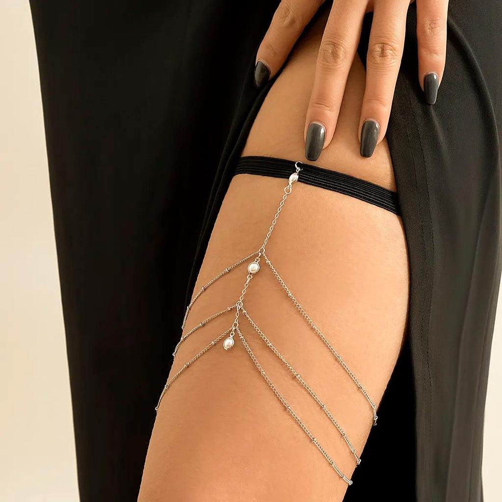Multilayer Pearl Tassel Elastic Thigh Chain for Women bk00129 by HitMyNeed