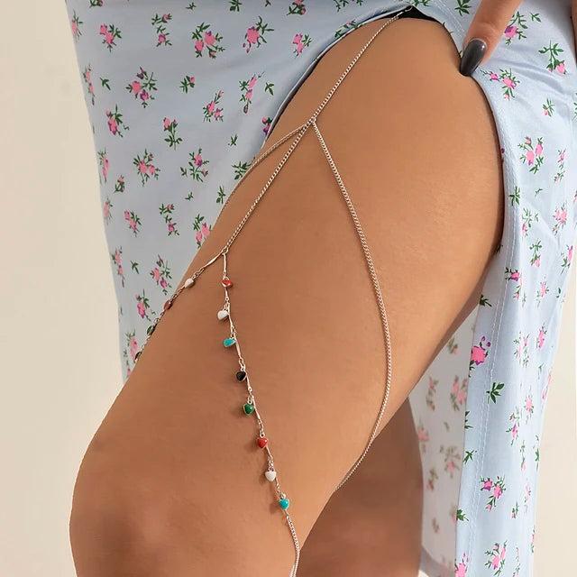 Multilayer Pearl Tassel Elastic Thigh Chain for Women bk00135 by HitMyNeed