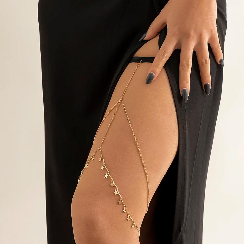 Multilayer Pearl Tassel Elastic Thigh Chain for Women js00133 by HitMyNeed