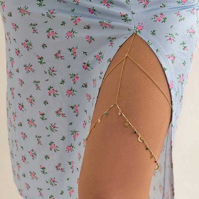 Multilayer Pearl Tassel Elastic Thigh Chain for Women js00134 by HitMyNeed