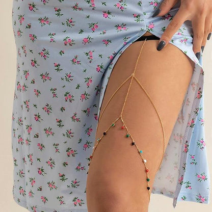 Multilayer Pearl Tassel Elastic Thigh Chain for Women js00135 by HitMyNeed