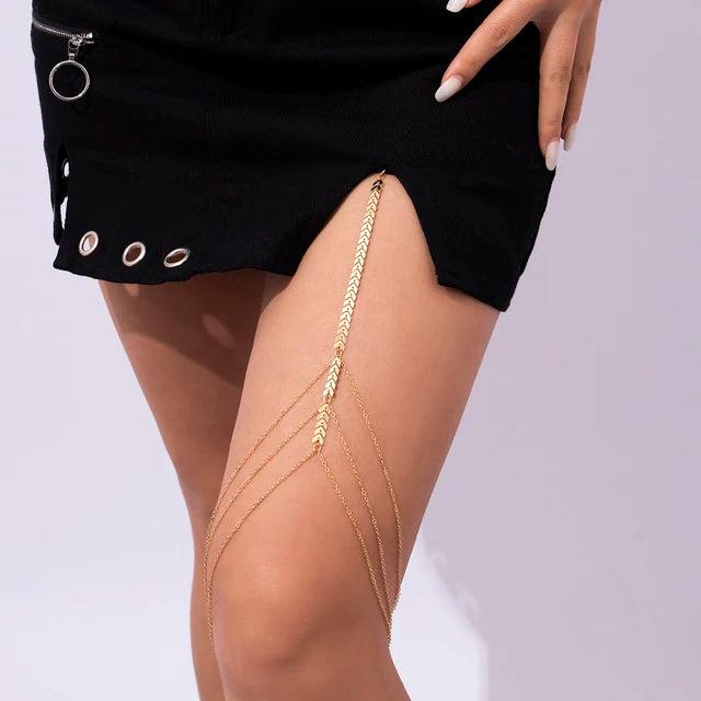 Multilayer Pearl Tassel Elastic Thigh Chain for Women js00149 by HitMyNeed