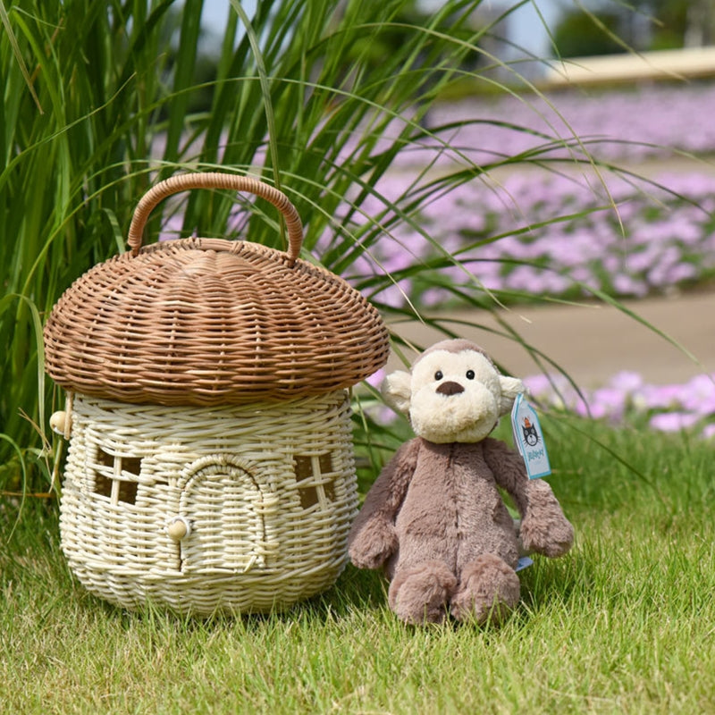 Mushroom Wicker Basket with Lid and Handle by HitMyNeed