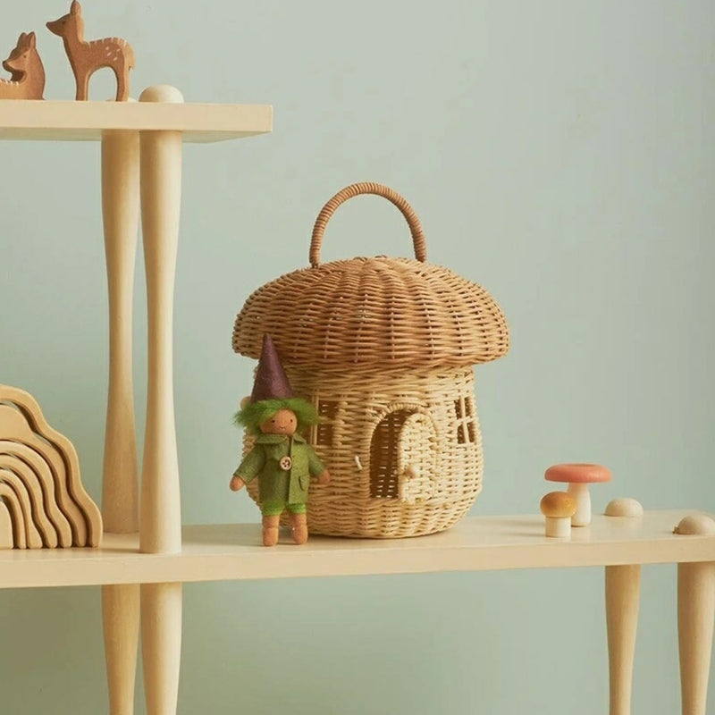 Mushroom Wicker Basket with Lid and Handle by HitMyNeed