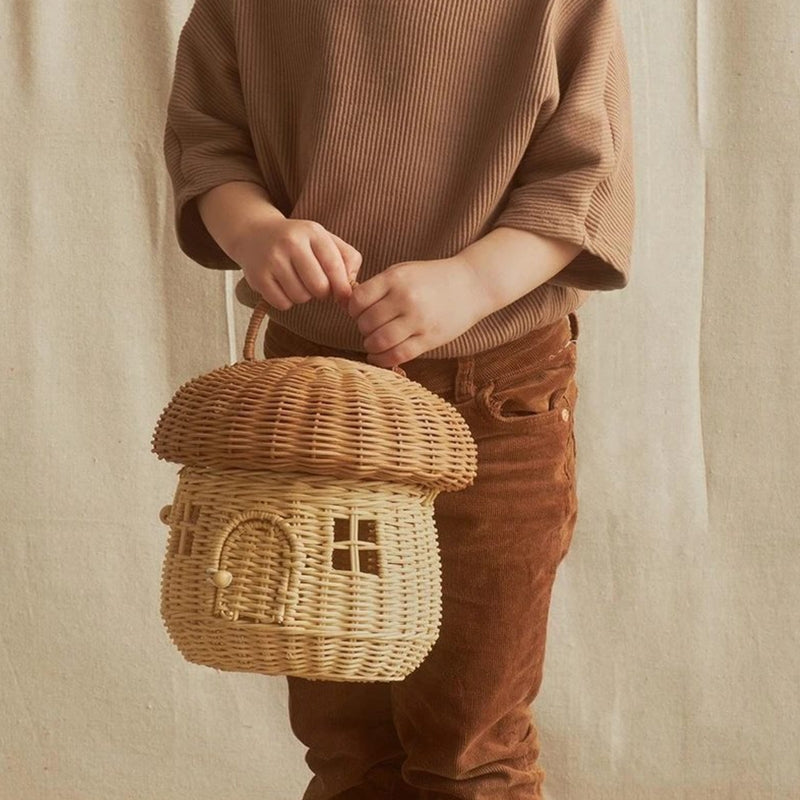 Mushroom Wicker Basket with Lid and Handle by HitMyNeed