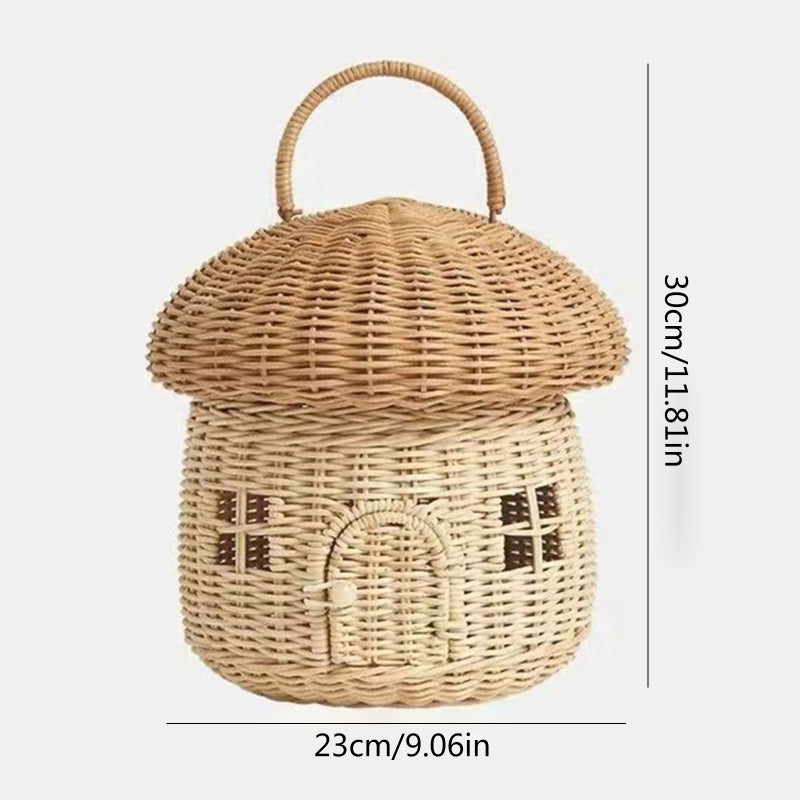 Mushroom Wicker Basket with Lid and Handle by HitMyNeed
