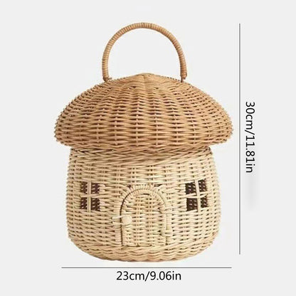 Mushroom Wicker Basket with Lid and Handle by HitMyNeed
