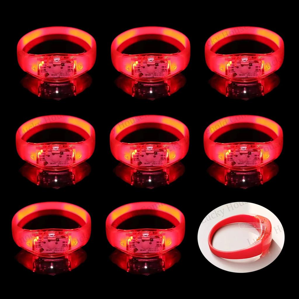 Music Sound Activated LED Glow Bracelets for Parties red voice-controlled 10pcs by HitMyNeed