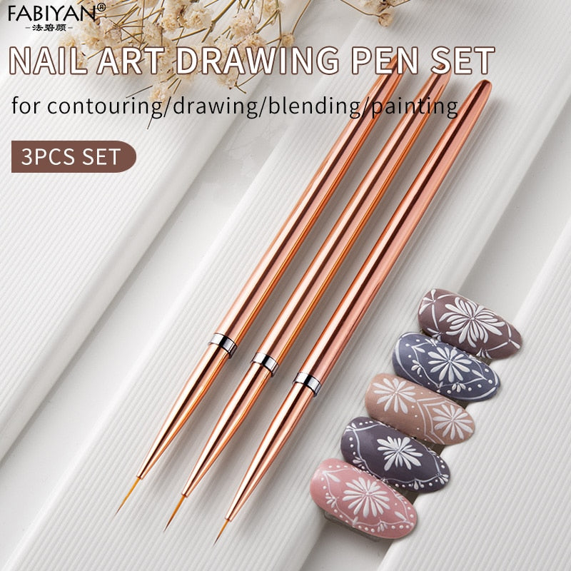 Nail Art Liner Brush Set 3pcs with Travel Pouch by HitMyNeed