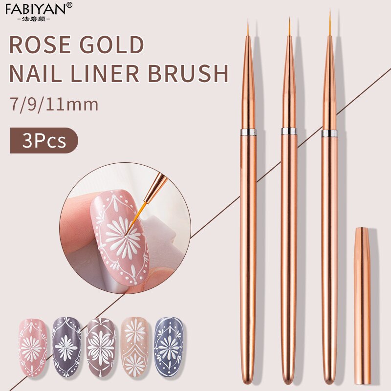 Nail Art Liner Brush Set 3pcs with Travel Pouch by HitMyNeed