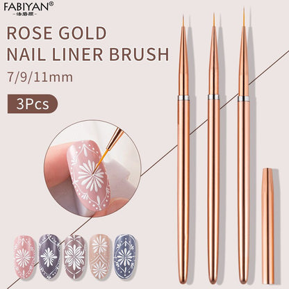 Nail Art Liner Brush Set 3pcs with Travel Pouch by HitMyNeed