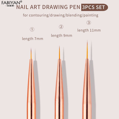 Nail Art Liner Brush Set 3pcs with Travel Pouch by HitMyNeed