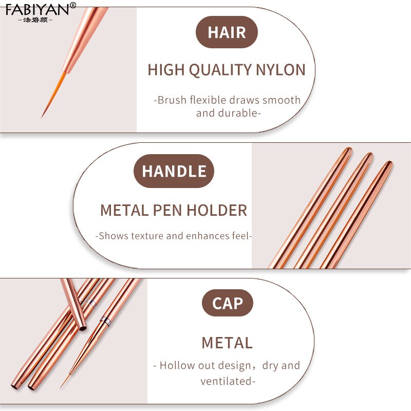 Nail Art Liner Brush Set 3pcs with Travel Pouch by HitMyNeed