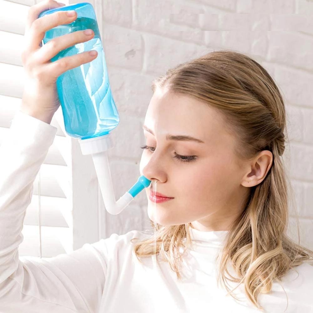 Nasal Irrigation Rinse Bottle with Nose Protector blue-500ml by HitMyNeed