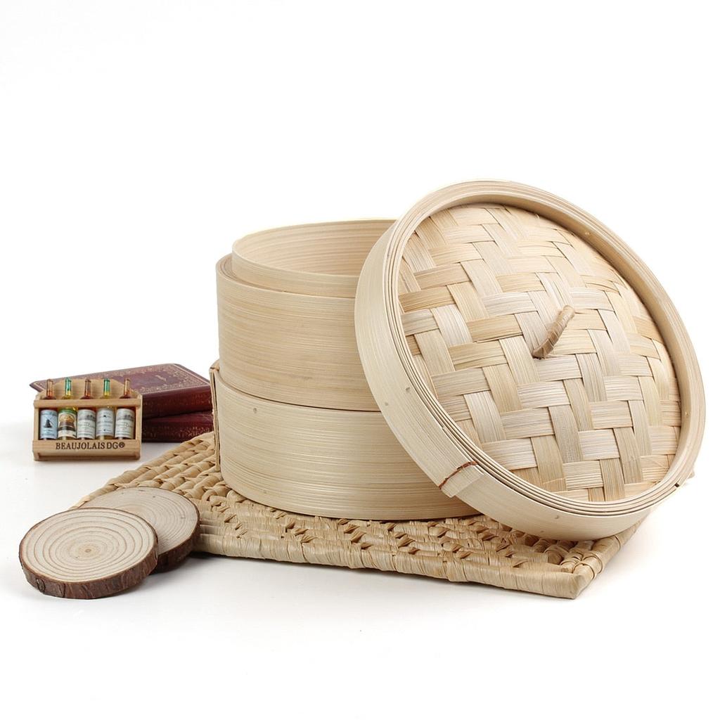Natural Bamboo Dim Sum Steamer Set, 18 cm by HitMyNeed