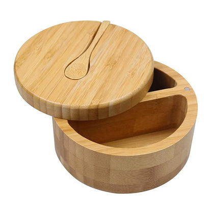 Natural Bamboo Salt Box with Spoon and Divider by HitMyNeed