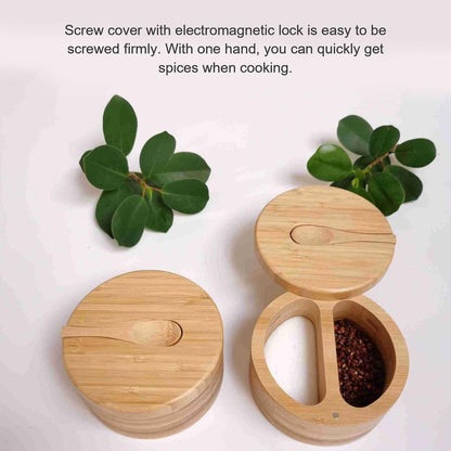 Natural Bamboo Salt Box with Spoon and Divider by HitMyNeed