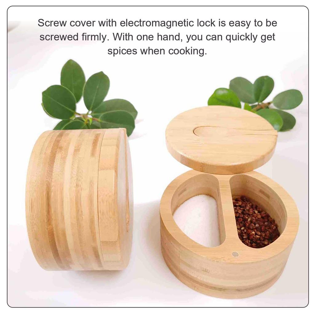 Natural Bamboo Salt Box with Spoon and Divider by HitMyNeed