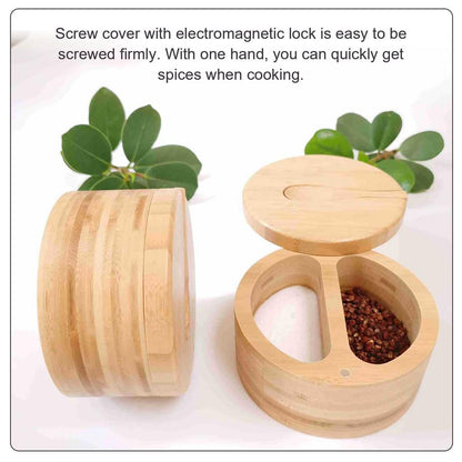 Natural Bamboo Salt Box with Spoon and Divider by HitMyNeed