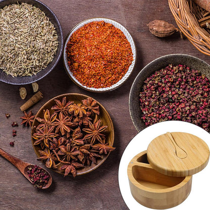 Natural Bamboo Salt Box with Spoon and Divider by HitMyNeed
