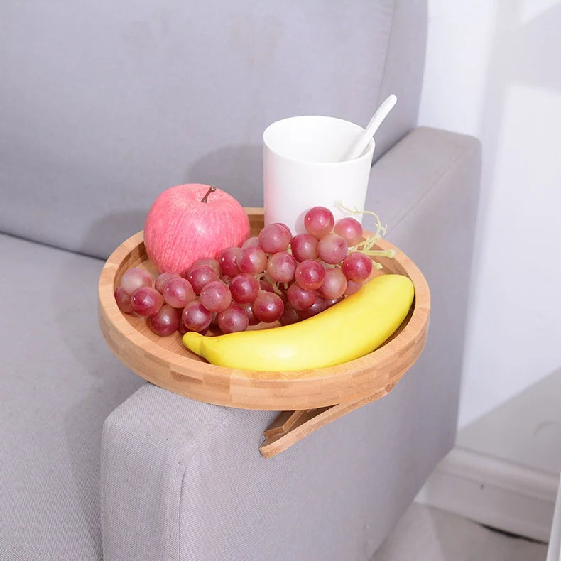 Natural Bamboo Sofa Armrest Clip-On Tray Table by HitMyNeed