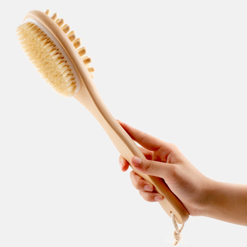 Natural Bristle Bamboo Body Brush with Long Handle by HitMyNeed