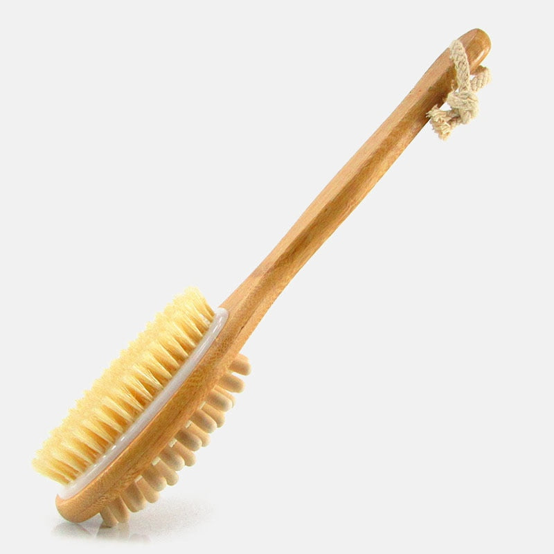 Natural Bristle Bamboo Body Brush with Long Handle by HitMyNeed
