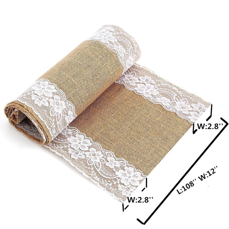 Natural Burlap Table Runner with Lace Trim by HitMyNeed