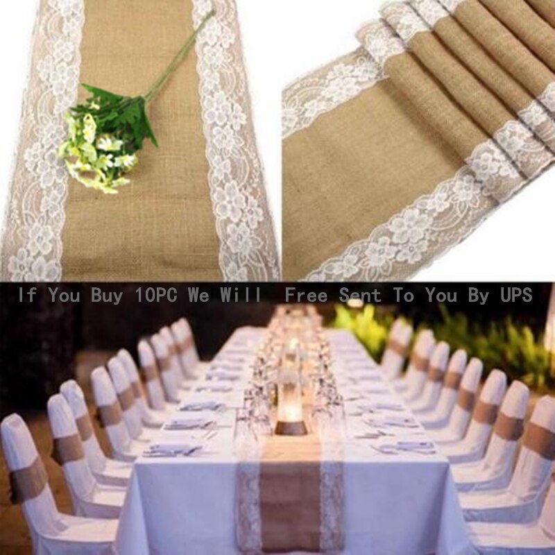 Natural Burlap Table Runner with Lace Trim by HitMyNeed