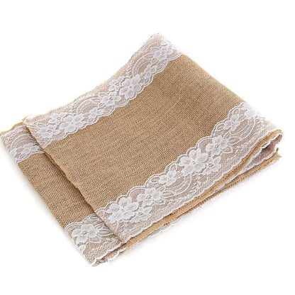 Natural Burlap Table Runner with Lace Trim by HitMyNeed