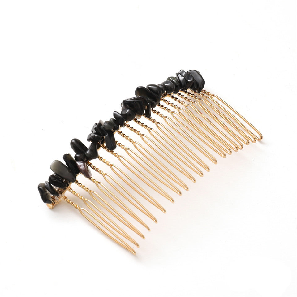 Natural Crystal Hair Comb Accessory black-obsidian by HitMyNeed