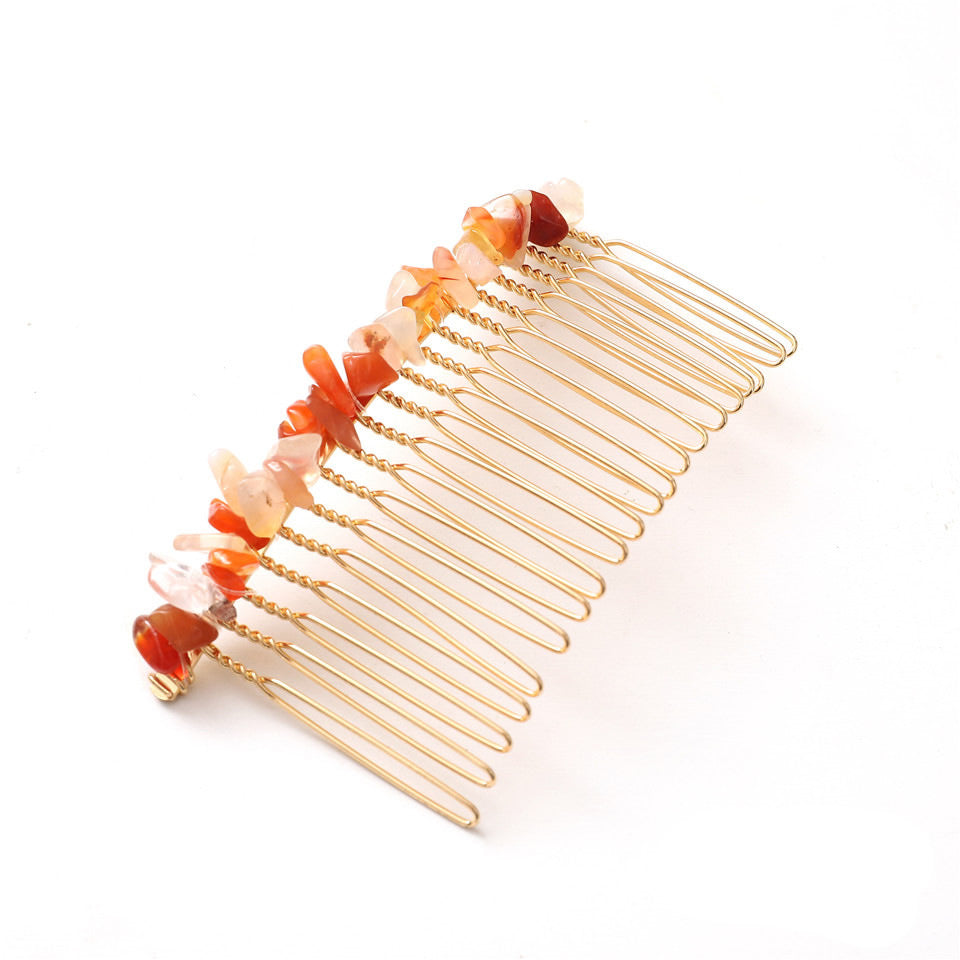 Natural Crystal Hair Comb Accessory red-agate by HitMyNeed