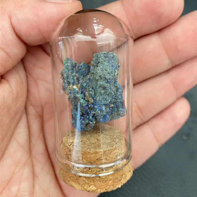 Natural Crystal Mineral Specimen Glass Display Jar azurite by HitMyNeed