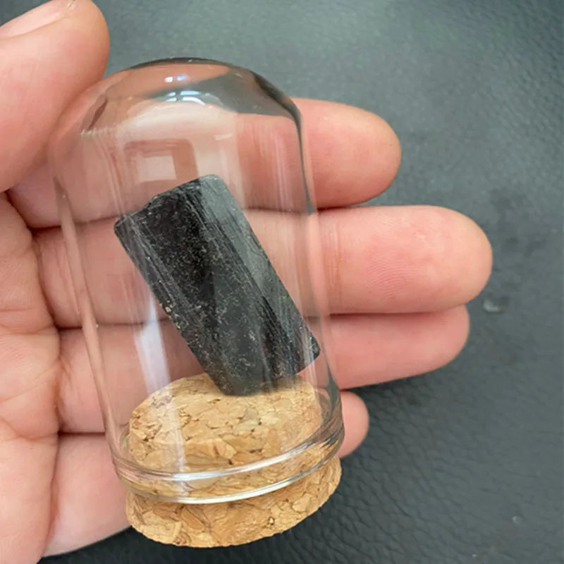 Natural Crystal Mineral Specimen Glass Display Jar black-tourmaline by HitMyNeed
