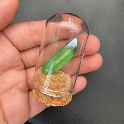Natural Crystal Mineral Specimen Glass Display Jar electroplated-green by HitMyNeed