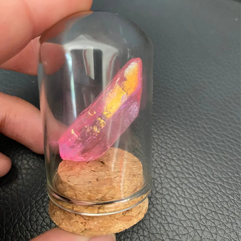 Natural Crystal Mineral Specimen Glass Display Jar electroplated-red by HitMyNeed