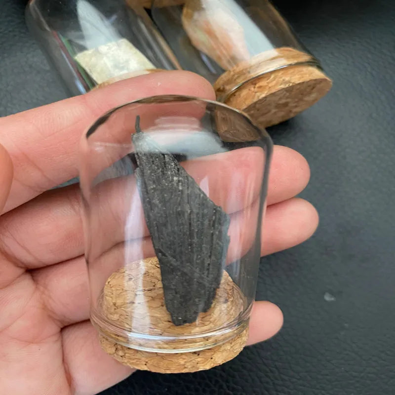 Natural Crystal Mineral Specimen Glass Display Jar feather-tourmaline by HitMyNeed