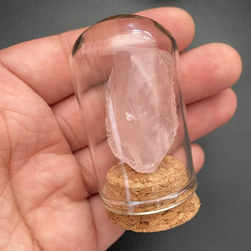 Natural Crystal Mineral Specimen Glass Display Jar rose-quartz by HitMyNeed